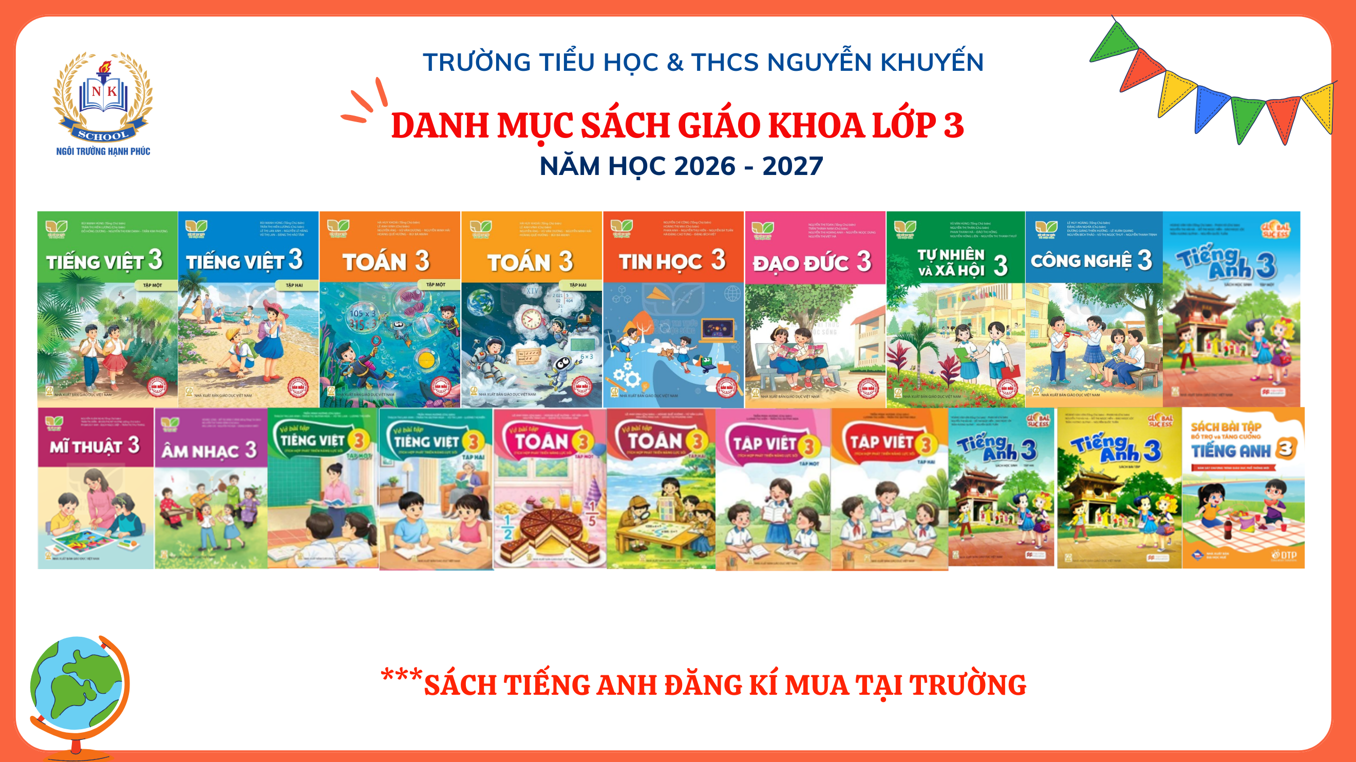 THÔNG BÁO DANH MỤC SÁCH GIÁO KHOA LỚP 3 NĂM HỌC 2026 - 2027